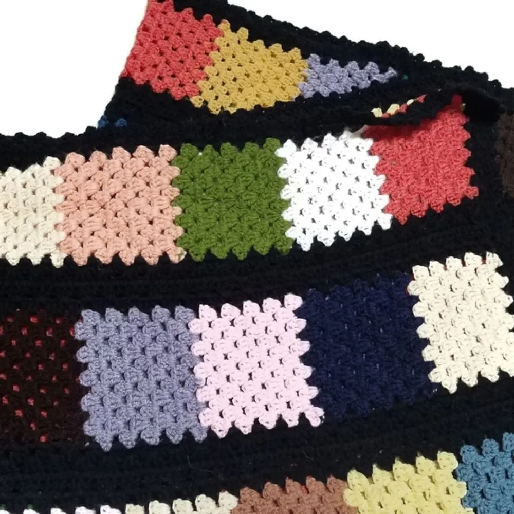 VINTAGE Multicolor Granny Square Crochet Afghan